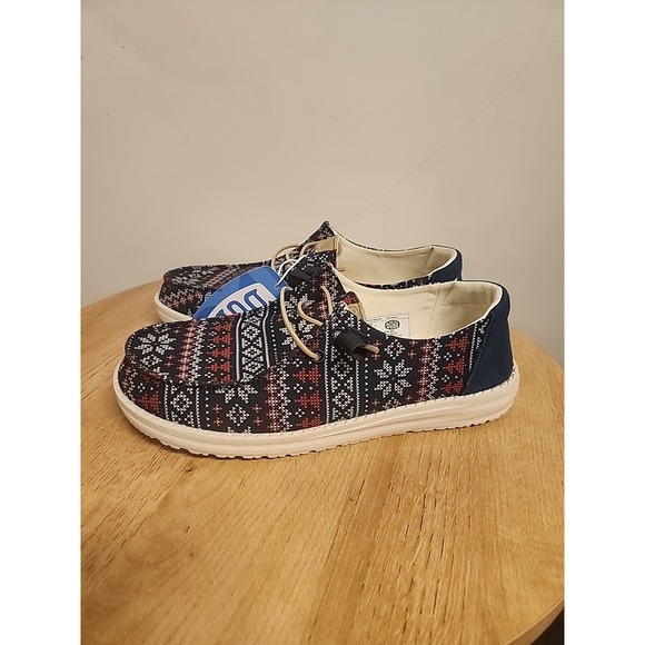 Hey Dude Wendy Winter Ugly Sweater Shoes Womens 8 Navy 43536-4HQ - Picture 4 of 6